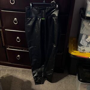 Chic Black Faux Leather Joggers